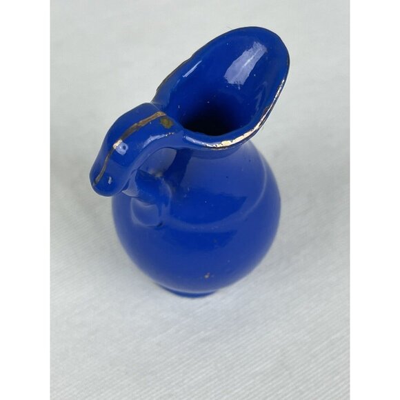 Vintage Blue Ceramic Pitcher With Hand-Painted Floral Design Japan 2.5" Tall - Picture 6 of 8